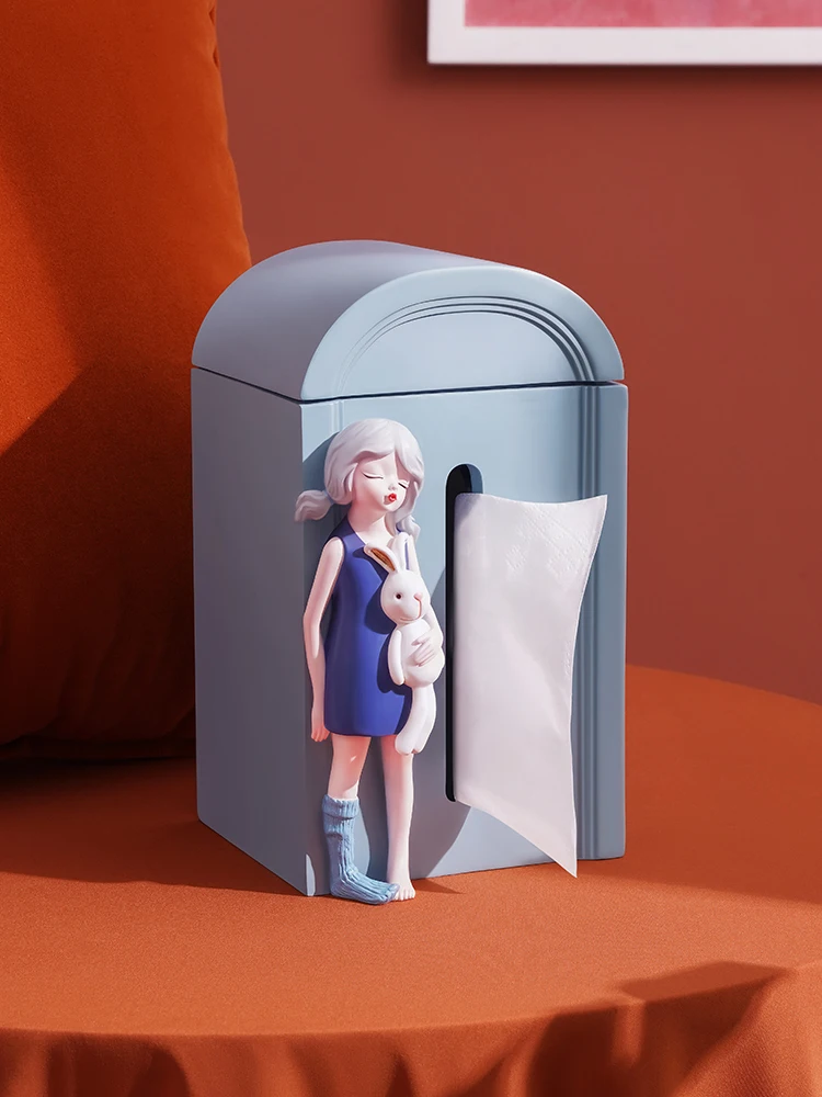 

Creative Resin Girl Tissue Box Desk Organizer Facial Napkin Holder Car Container Bedroom Hotel Cafe Coffee Storage Home Decor