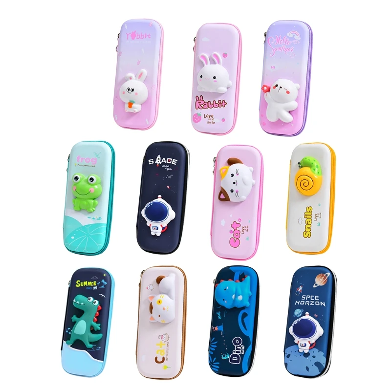 

Cartoon Animal Pencil Case Zippers Closure Multiple Compartments for Boys Girls