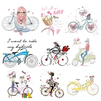 iron on bicycle patches set for kids clothing diy t shirt applique heat transfer vinyl pretty girl patch stickers thermal pressg