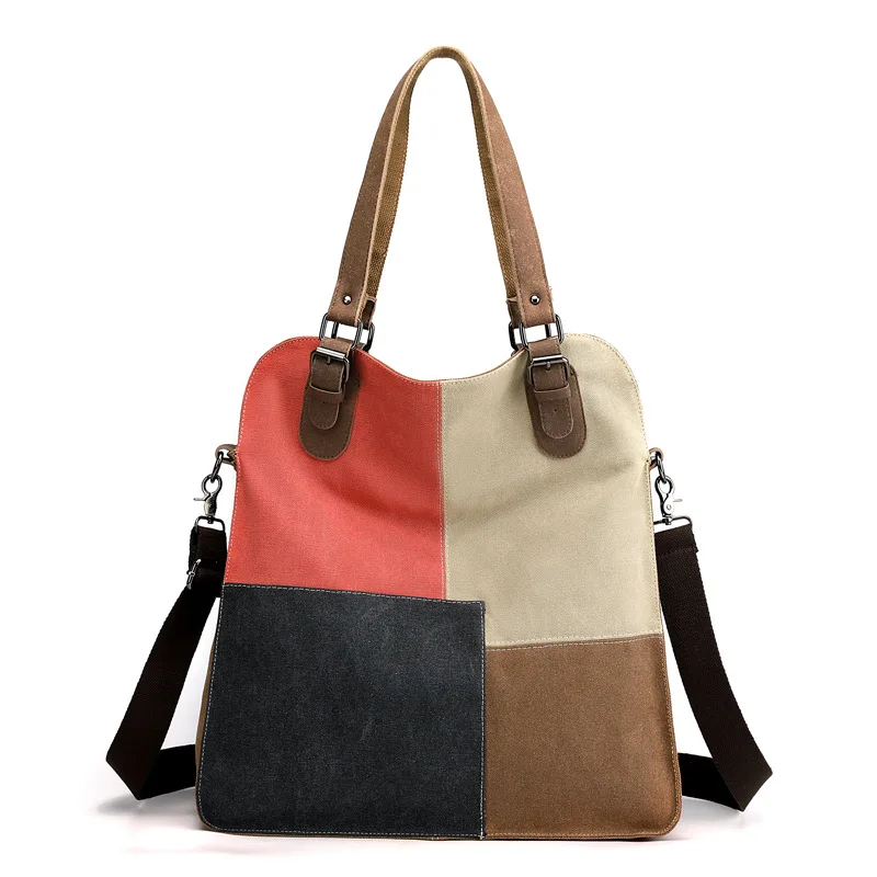 

Vintage Patchwork woman bags 2021 Panelled Large Canvas shoulder bags Fashion Brand big hand bag High quality bolsas femininas