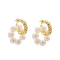 s925 trendy korean style hoop earrings new retro metal twist round pearl pendant earrings for women
