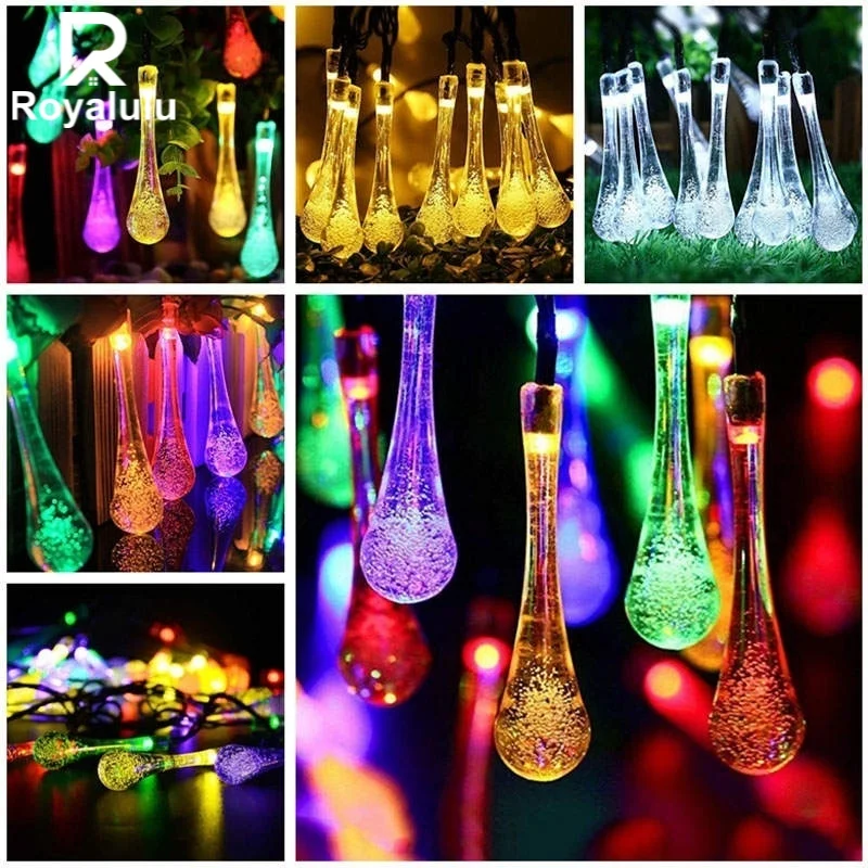 

Royalulu 6M 30PC LED Solar Lights Water Droplet String LEDOutdoor Garden Decor Tree Bubble Light for Halloween Party Christmas