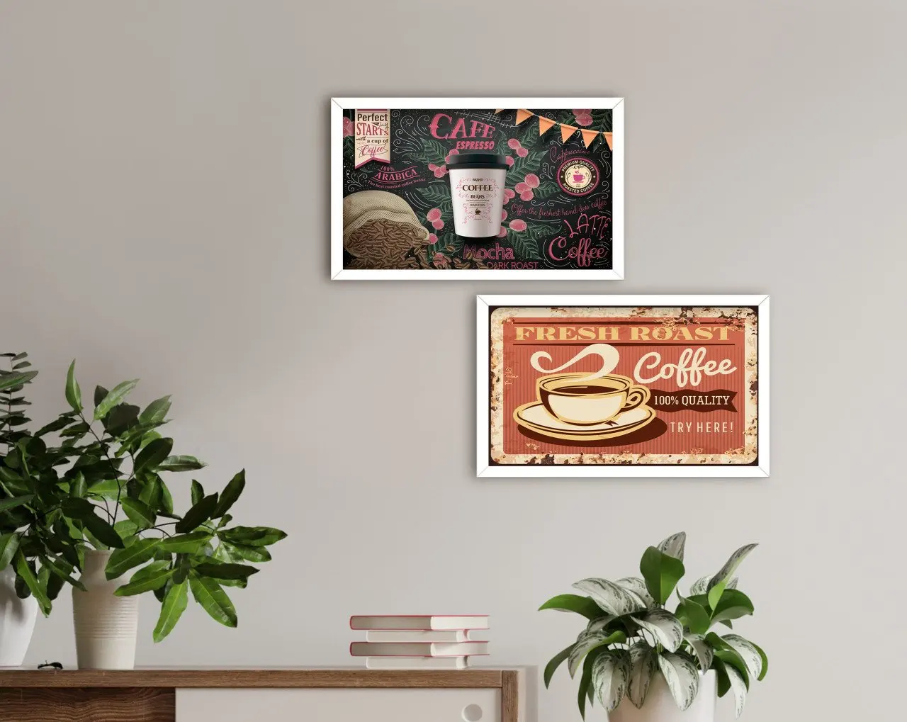 

BK Home Coffee Design Decorative 2'li Wood White Framed Tablo-12