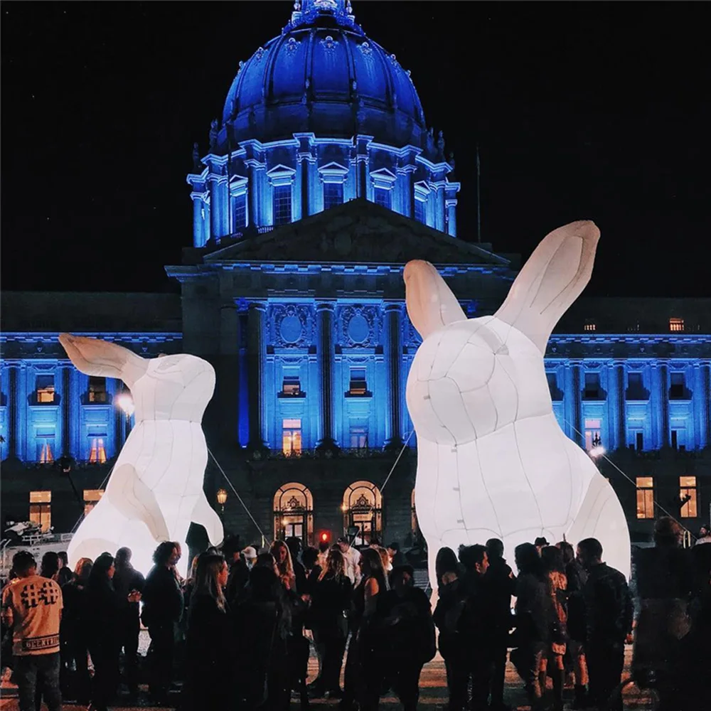 Популярный белый гигантский надувной кролик со светодиодный светильник кой