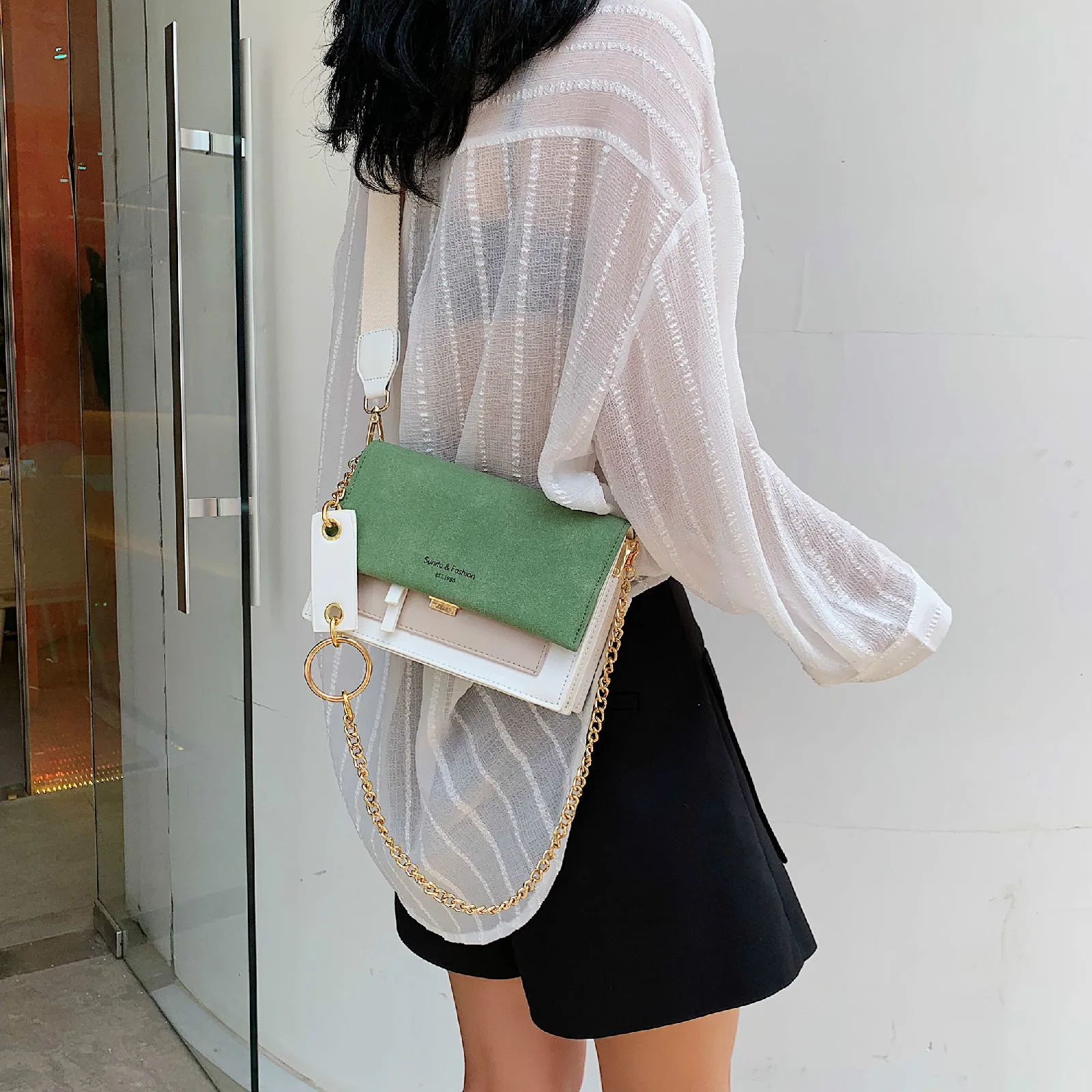 Ослепительные женские сумки через плечо кожаные контрастных цветов 2020