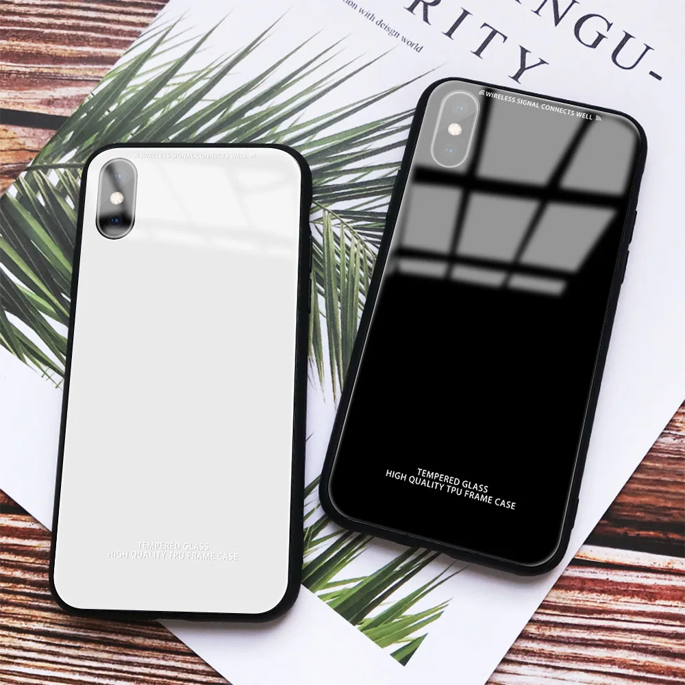 Роскошный чехол из закаленного стекла для iphone 8 plus x 7plus xs xr 7 6s чистый цвет мягкий
