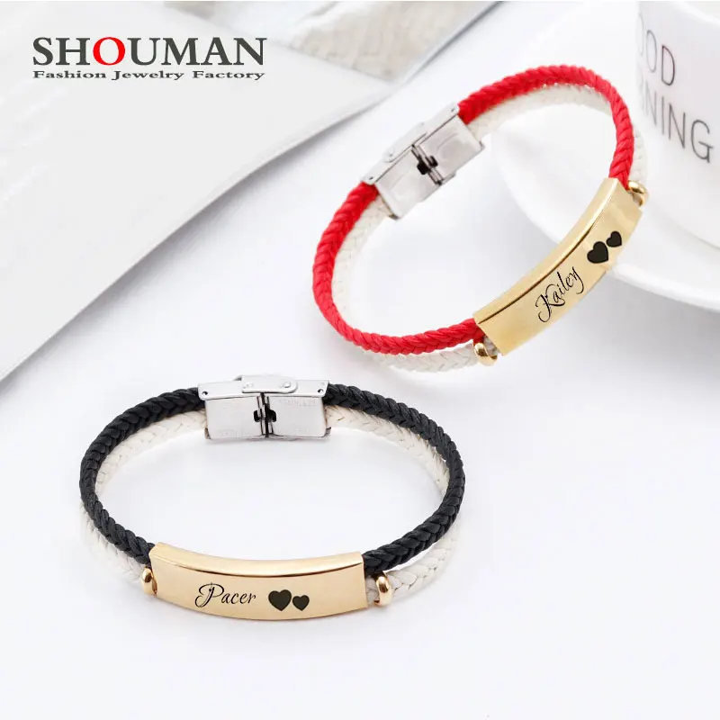 

SHOUMAN Personalized Custom ID Hand-woven Black and White Red Couple Bracelet Wristband Jewelry Valentine Day Gift Free Shipping