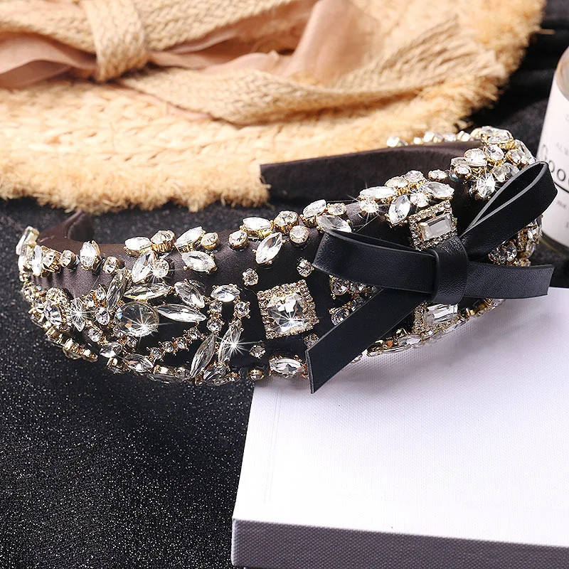 Luxury Full Diamond Baroque Headbands Crystal Rhinestones Personality Party Show Dance Crown Bowknot Turban Headdress Headwear