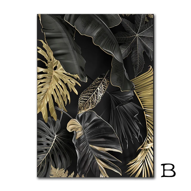 

Abstract Black And Gold Plant Leaves Canvas Painting Print Poster Minimalist Wall Art Pictures For Living Room Home Decoration