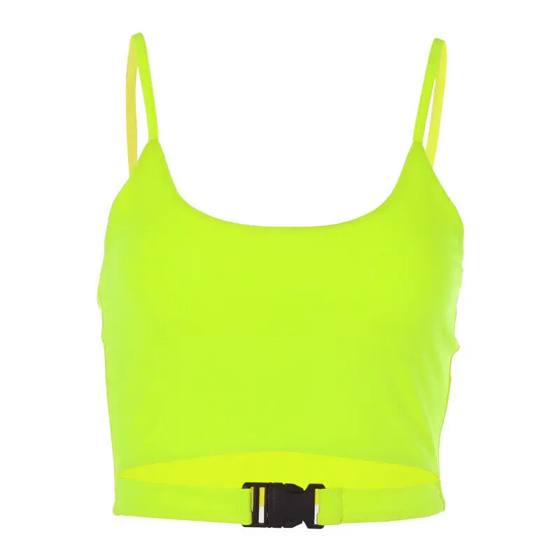 Женский топ с вырезом лодочкой флуоресцентный зеленый/черный на бретельках