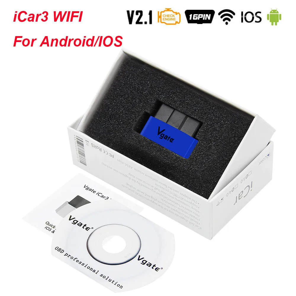WIFI Blue Vgate iCar3 ELM327 V2.1 ELM 327 iCar 3 V2.1 OBD2 Bluetooth wifi сканер ODB2 для Android/IOS OBD 2 OBD2 автомобильный диагностический инструмент - Цвет: WIFI Blue