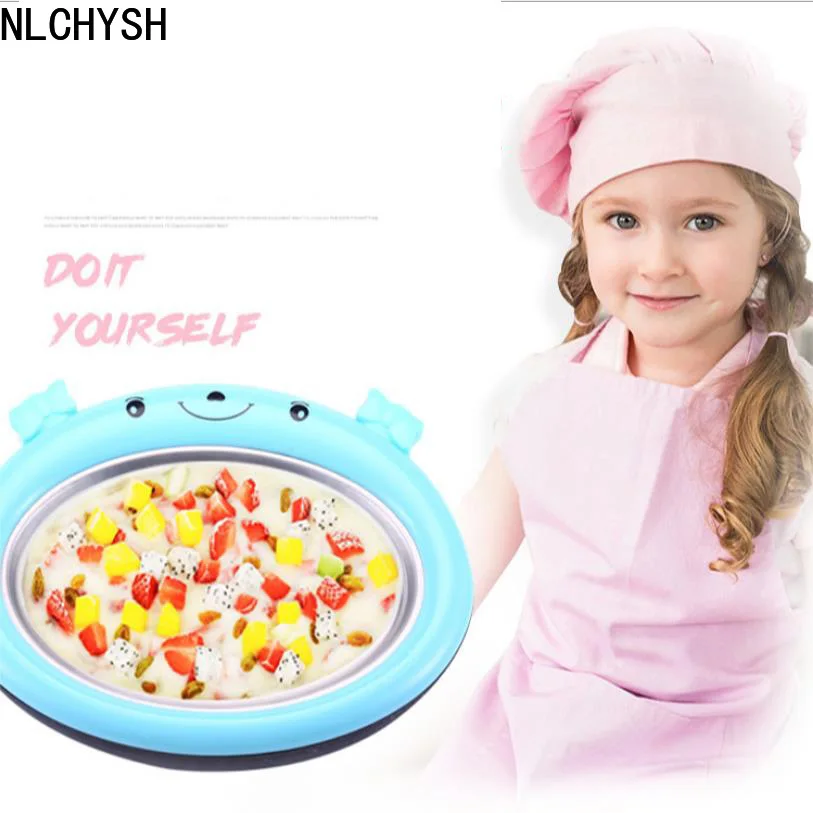 

Mini Ice Cream Maker Cartoon Fried Ice Machine Fried Yogurt Machine Pan Home Stir Yogurt Machine with 2pcs Fried Ice Shovel