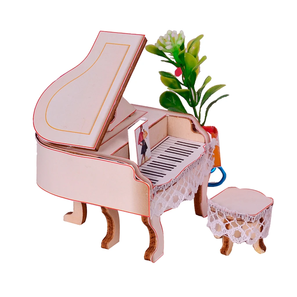 Модель музыкальных инструментов для кукольного домика пианино с набором стульев