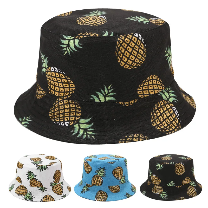 

Hot Selling Summer Fruit Pineapple Reversible Fisherman Hat Women's Bucket Hat Leisure Sun Protection Hat Unisex Panama Bob Cap