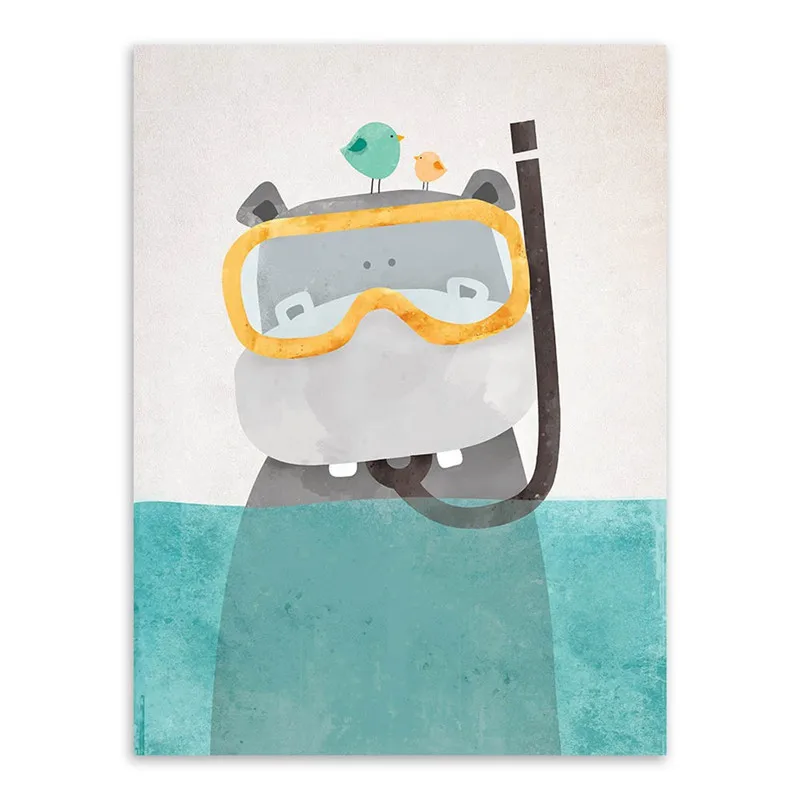 

40*55 cm Modern Cute Cartoon Canvas painting Personality Fashion Hippopotamus Adornment picture Spray painting Animal Draw core