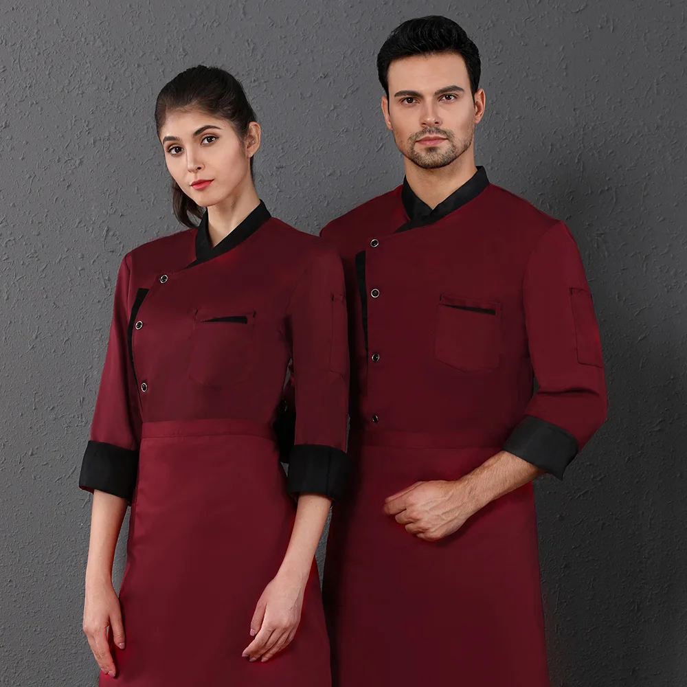 Унисекс с длинными рукавами рабочая одежда шеф-повара отеля Ресторан кухня повар униформы пекарня спецодежды приготовления пальто работы M-4XL Новинка