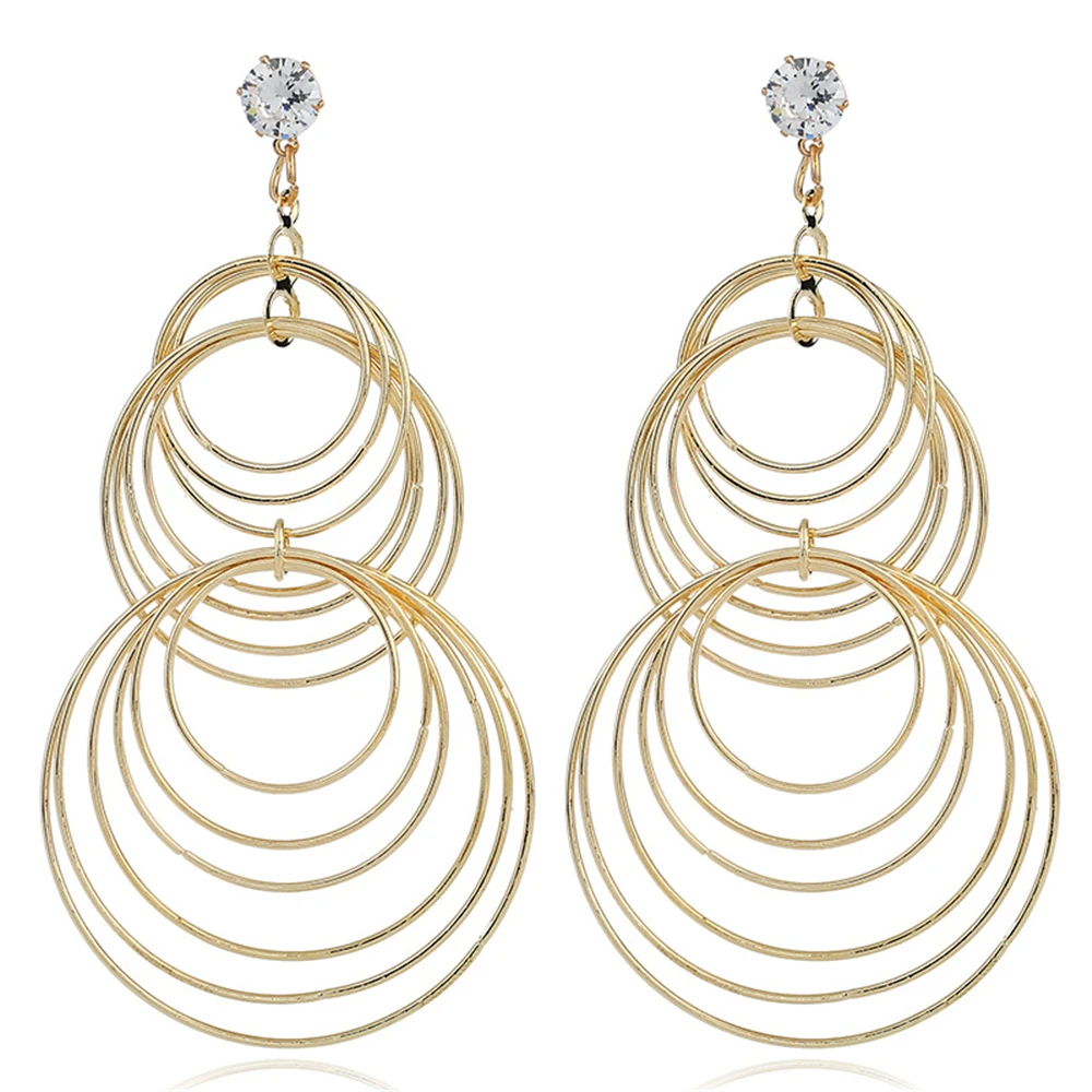 

Fashion Golden Color Hoop Earrings For Women Heavy multi Round Circle Statement Earrings