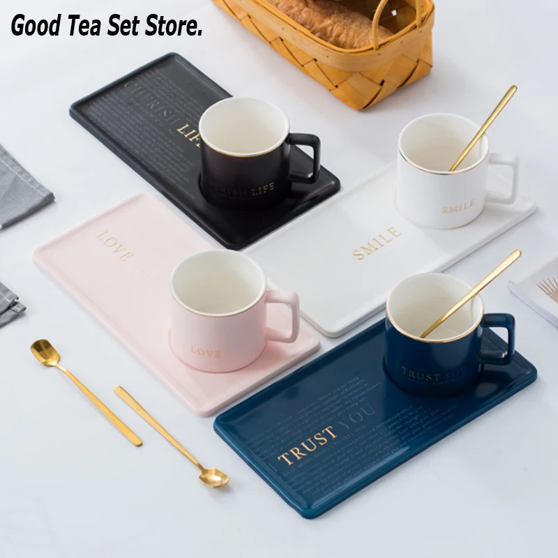 Керамические кофейные кружки с блюдцем ложка набор молочный чай чашка ручкой для