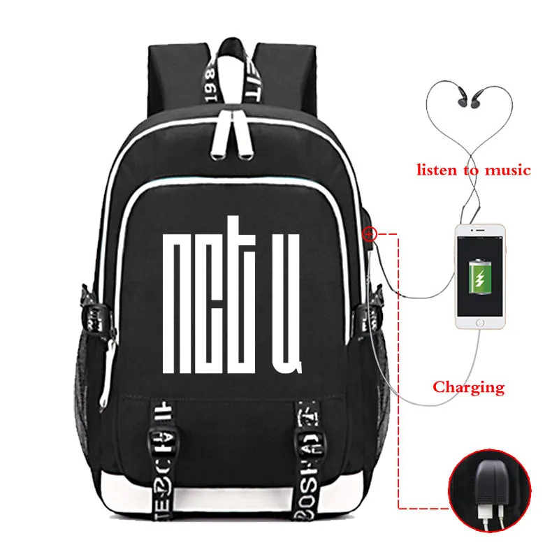 

Многофункциональный рюкзак Kpop NCT с USB-зарядкой и разъемом для наушников, школьная сумка, модные канцелярские принадлежности NCT 127 Kpop, Новые по...