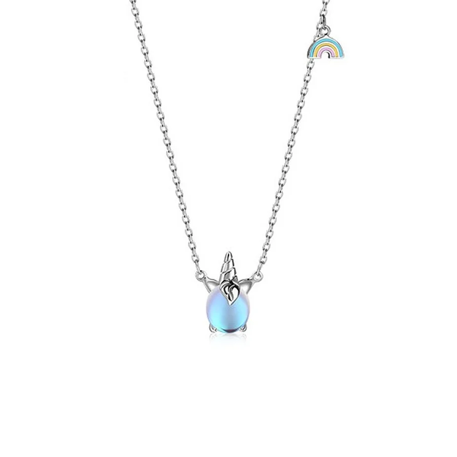 

100% Original 925 Sterling Silver Necklace Rainbow Moonstone Pendant Clavicle Chain Choker Dream Colorful Women Fine Jewelry