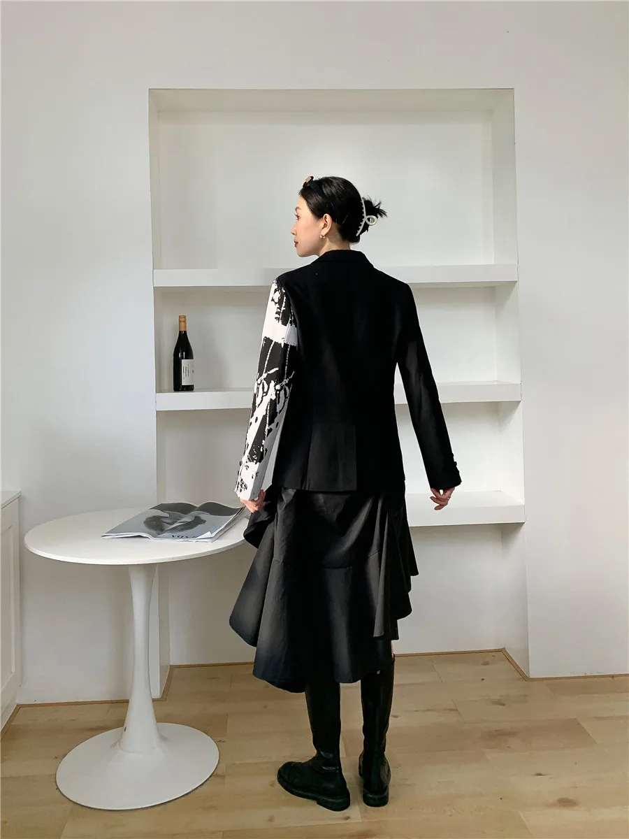 Женский черно-белый блейзер CHEERART разноцветная Лоскутная куртка осенняя мода 2020