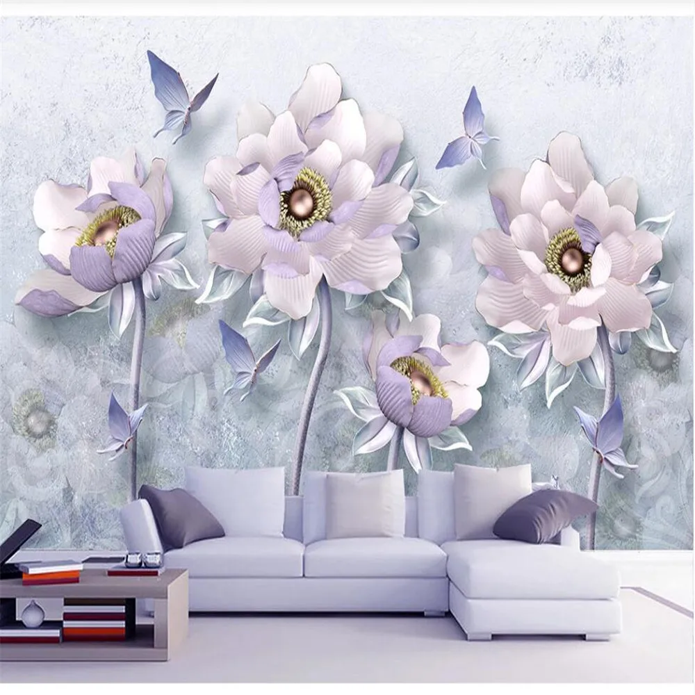 

Пользовательские Стикеры Обои 3D стерео Пион цветок гостиная ТВ Фон Стена водонепроницаемое покрытие для стен