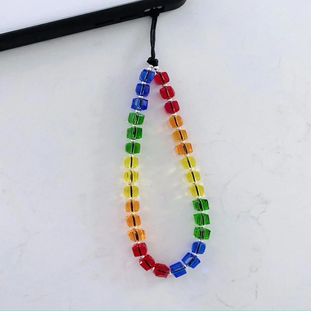 Bohemian ethnic style color geometric crystal square beads mobile phone chain fashion all-match ladies jewelry