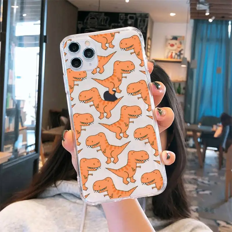 

Cute Dinosaur Baby Fashion Phone Case Transparent for iPhone 6 7 8 11 12 s mini pro X XS XR MAX Plus se cover funda shell