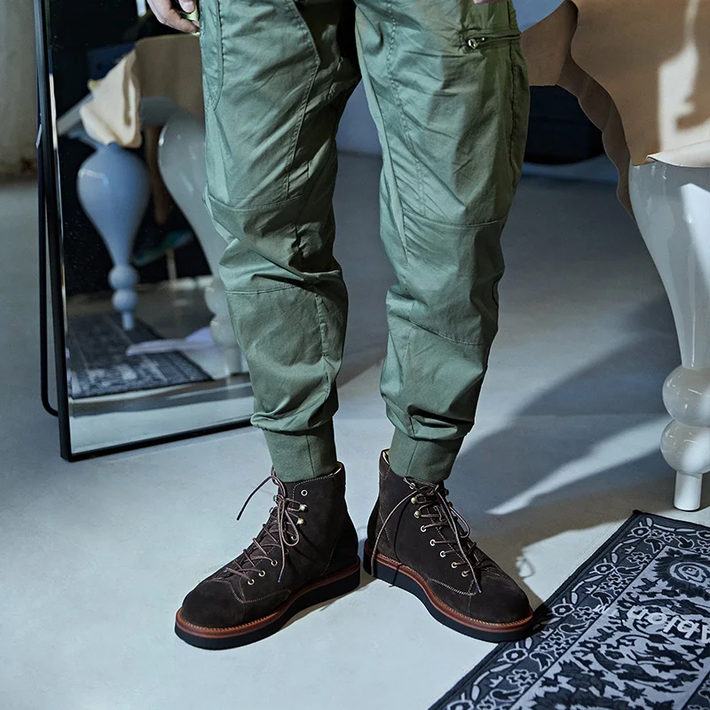 

Men's Autumn Winter Tactical Short Chelse Boots For Men Ankle Flat British High-top Dress Genuine Suede Leather Motorcycle Shoes