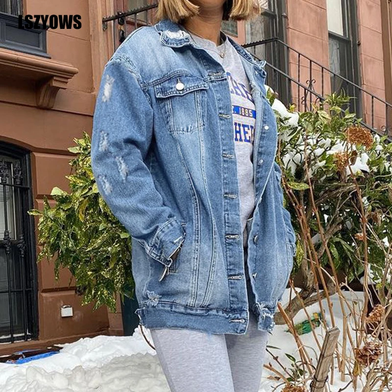 

5XL размера плюс для женщин длинные джинсы пальто 2021 Модные Винтажные отверстия «рваная» куртка на пуговицах с длинным рукавом, дамские повс...