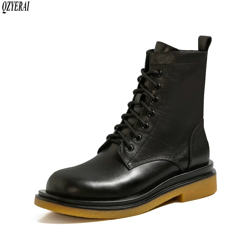 

Женская обувь из натуральной кожи; Ботинки в байкерском стиле; Большие размеры черный 2020 Сумки из натуральной кожи, осенне-зимние ботильоны ...