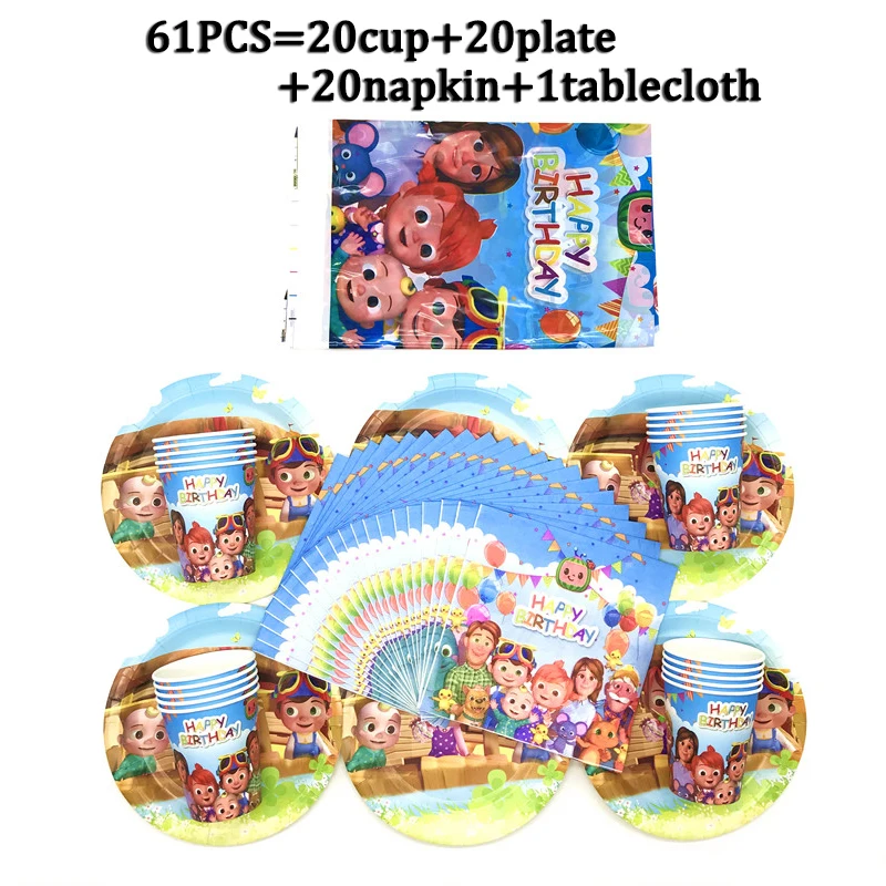 

Girl Birthday Party Supplies Cocomelon Tableware Paper Cup/Plate/Napkin/Tablecloth Disposable Family Party Decorations Set 41/61