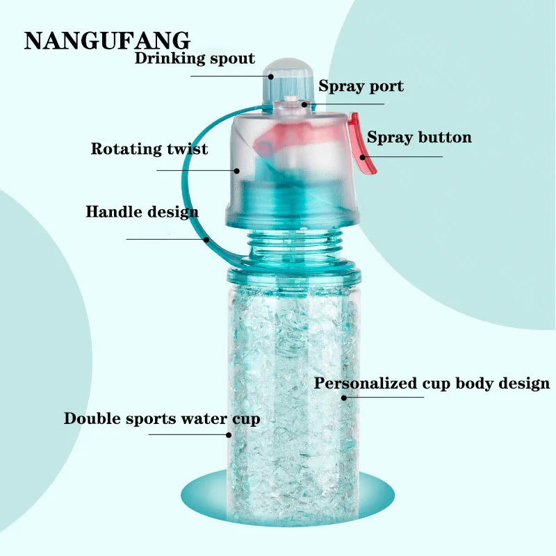 

NANGUFANG/350ml water bottle outdoor sports reducing cooling double-layer plastic water bottles Leakproof Drinkware Drink Bottle