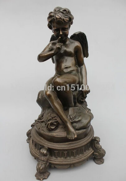 

12"Western Art sculpture Bronze MarbleLucky Boy Angell Men Statue