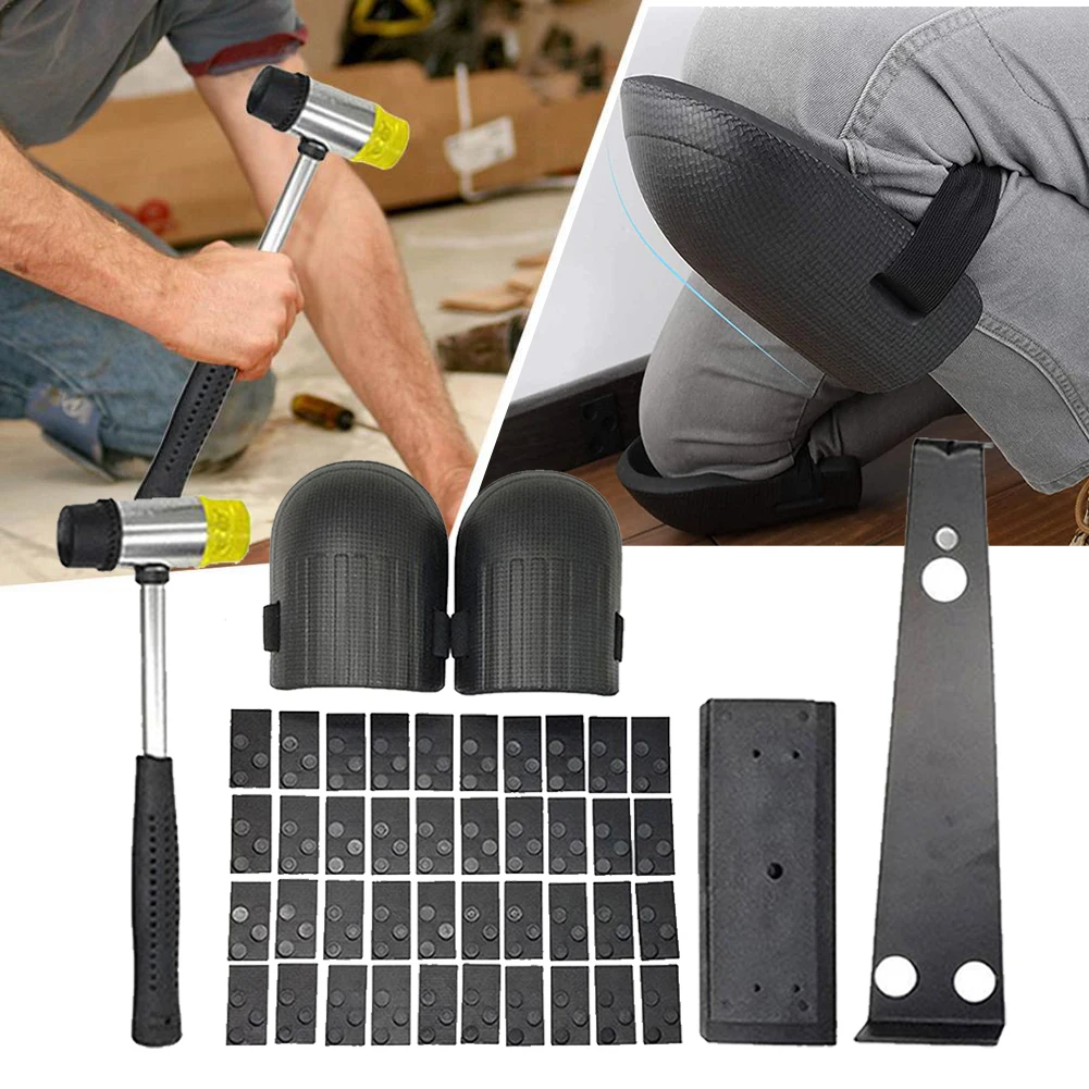 

45PCS Rubber Wood Flooring Installation Kit With Tapping Block Pull Bar Mallet Spacer Knee Pads For Composite/Hardwood Floors