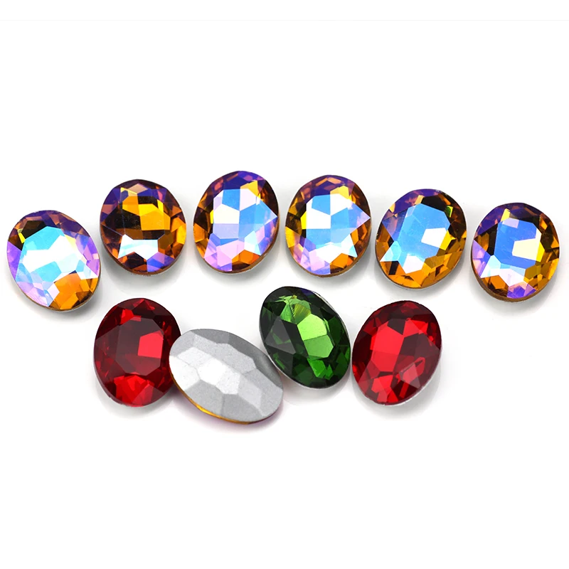 QLcrysta New colorful Grass rhintstone Oval strass pointback Glue on glass Crystal Stones non hotfix for diy jewelry accessories | Дом и сад