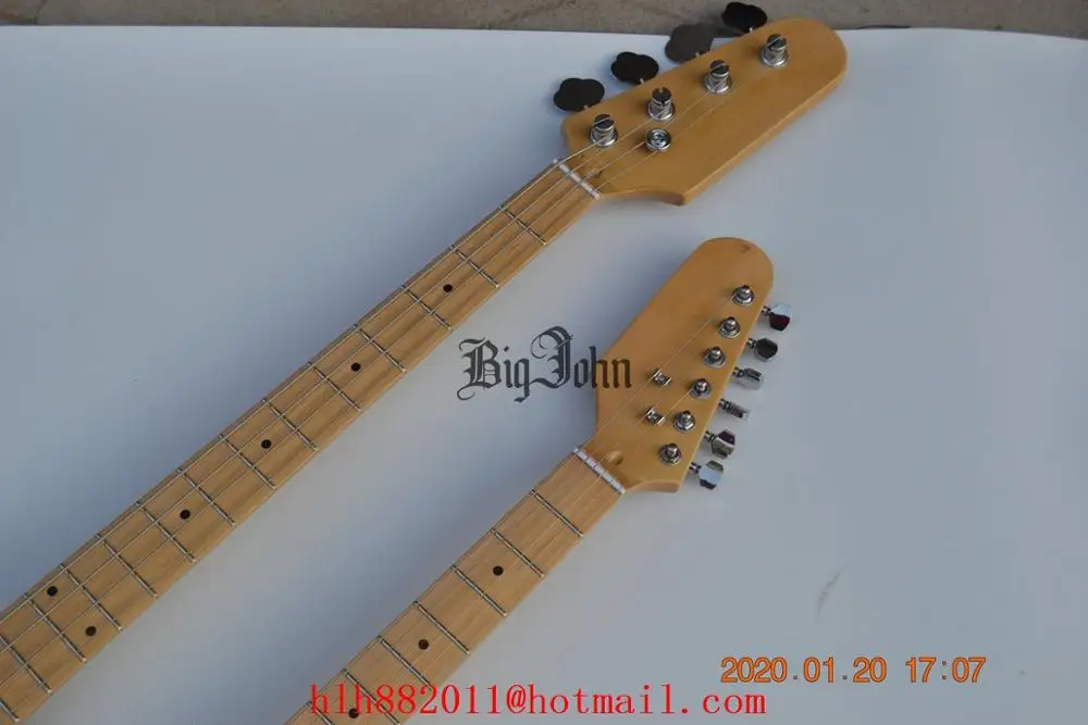 Электрическая гитара с двойным горлом 4 верхних и 6 струн нижняя корпус из черной