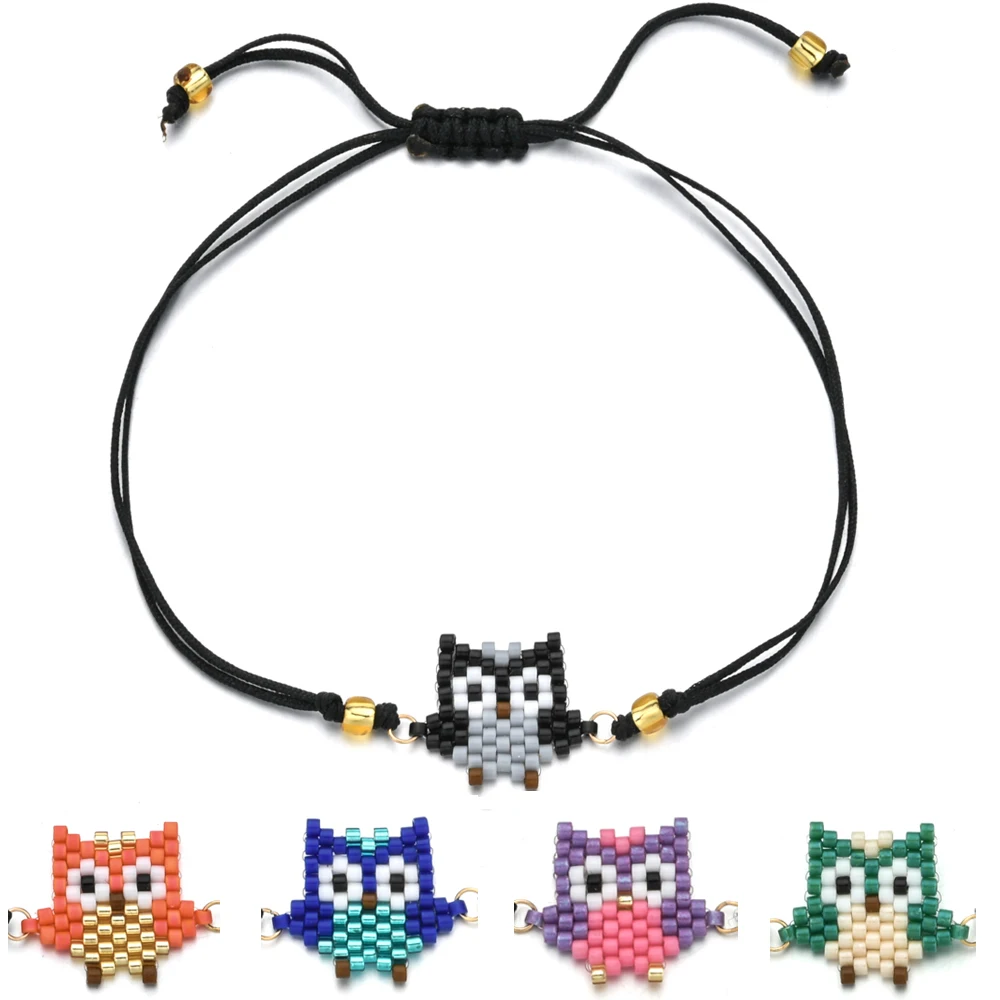 Новейшая мода 5 цветов DIY Miyuki Beads цепочка-браслет в виде веревки Сова Шарм Браслеты для женщин модные вечерние ювелирные изделия