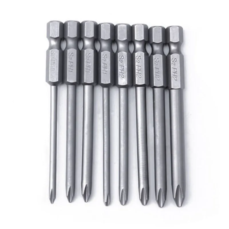 

8 Pcs Screwdriver Bits 75mm Long Magnetic Cross Head Alloy Steel Screwdriver Bits Set Electric Drill Accessories
