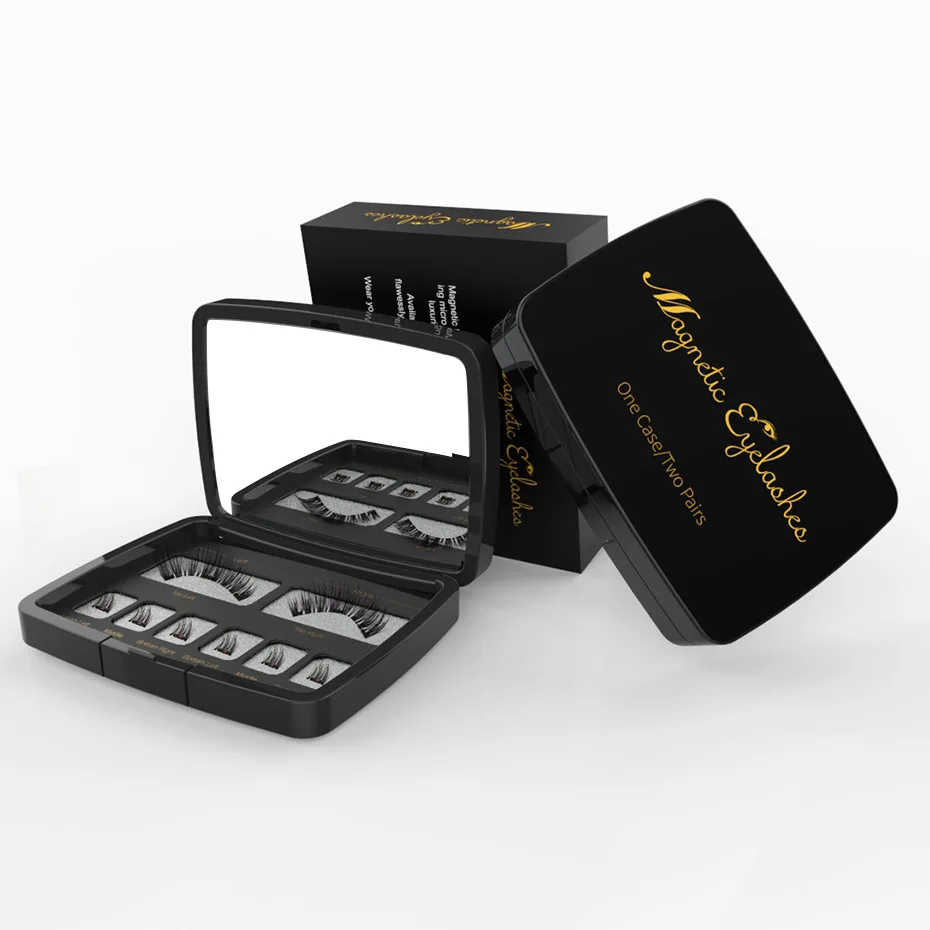 Magnetic Eyeashes with 3 Magnets Kit Acrylic Box Case Packaging with Mirror 3d Mink Eye Lash Set Natural False Eyelash  Makeup