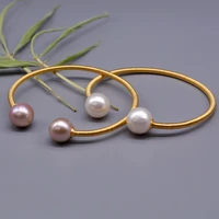 pearl bracelet natural round white pink large pearl handmade womens gold bracelet open gold wire wrap bracelet for women