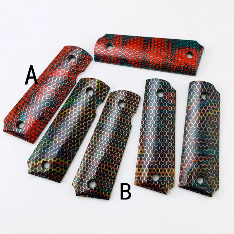 

2Pieces Tactics Pistol 1911 Grips Honeycomb Pattern Resin Grips Custom Grips CNC Material 1911 Accessories red balck