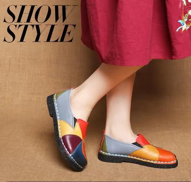 Женская обувь Женские туфли Плоские для мамы Лоферы из натуральной коровьей кожи