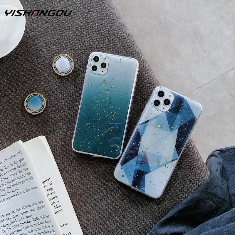 Роскошный зеленый чехол YISHANGOU с геометрическим рисунком для iPhone 11 Pro Max XS XR 8 7 Plus 6 s