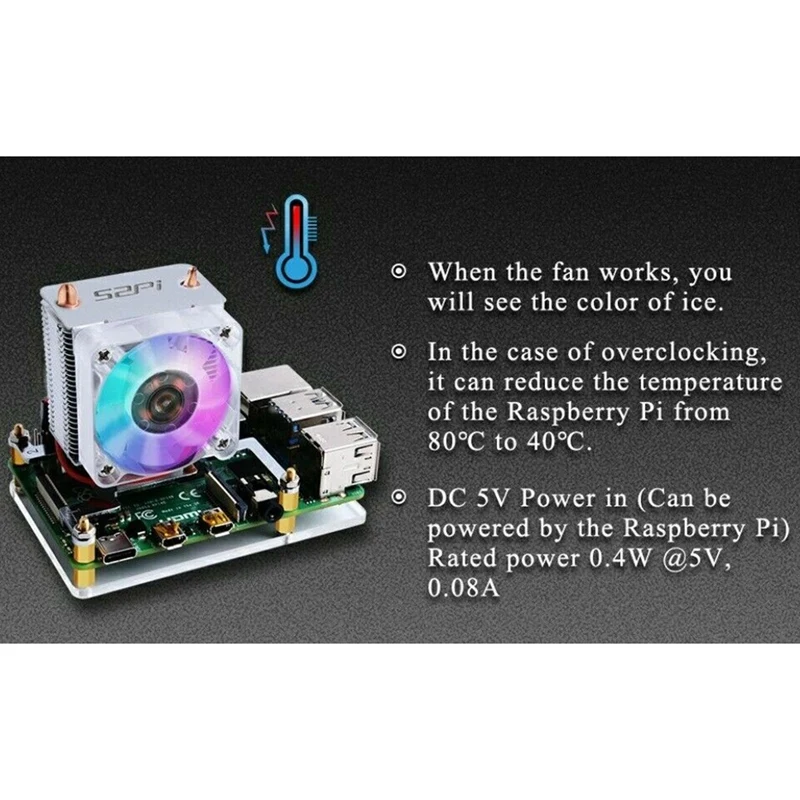 

ICE Tower RGB Cooling Fan Copper Tube Cooler with Case for Raspberry Pi 4 B
