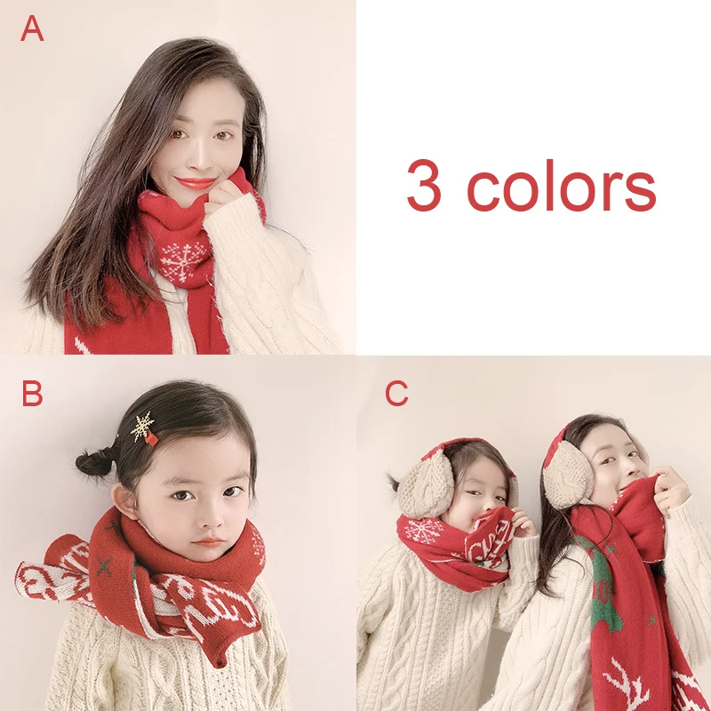 

Parent-Child Cartoon Print Christmas Warm Earmuffs For Adults And Children (yx-2257) Red