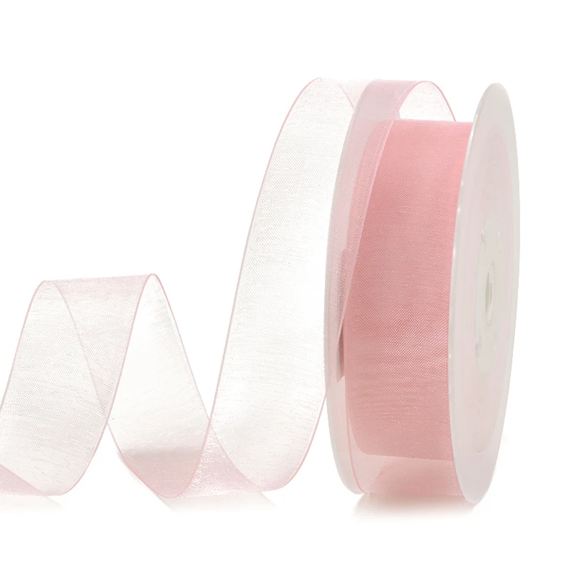 pink 150 Яма Прозрачная Шелковая лента из органзы 9 13 16 19 мм 200 ярдов черный белый красный синий фиолетовый подарок Свадебная Упаковка праздничные ленты - Цвет: pink 150