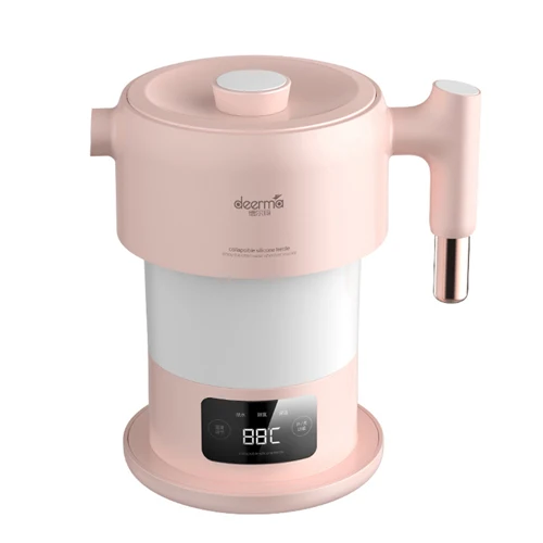 Pink Deerma 0.6L Мини Складной электрический чайник из нержавеющей стали быстрое кипячение чайник с сенсорным экраном для кемпинга путешествия - Цвет: Pink