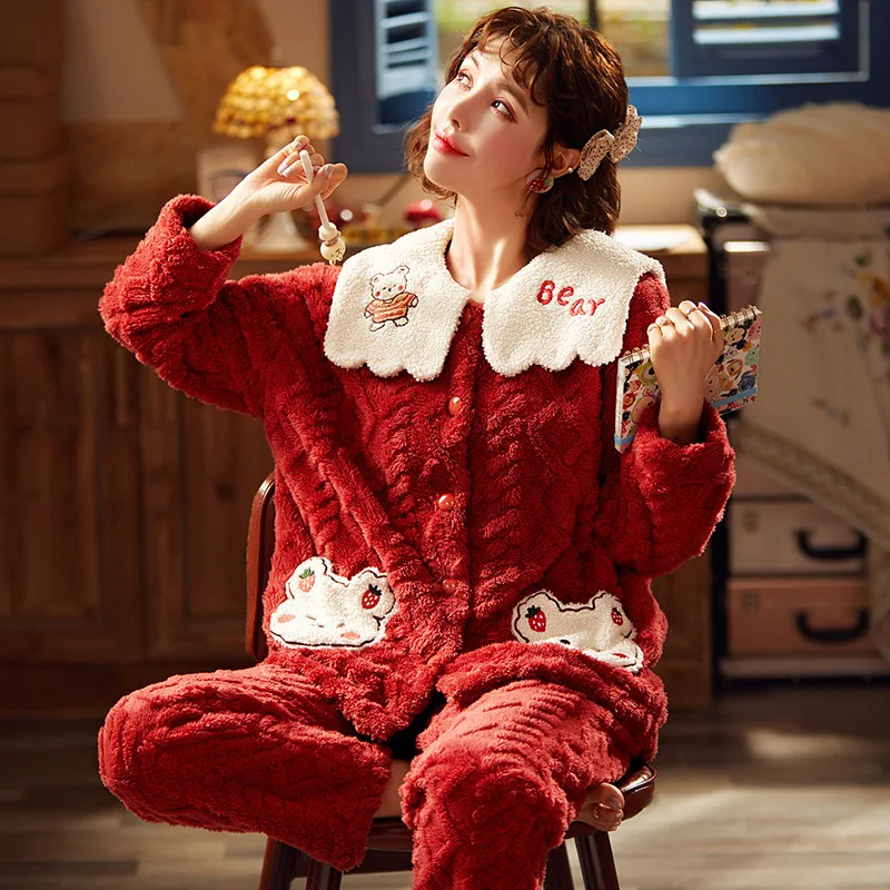 

Пижама с милым медведем, мягкая теплая Фланелевая пижама в виде животных, мультяшная Пижама унисекс для женщин и девочек, комплект из 2 предм...