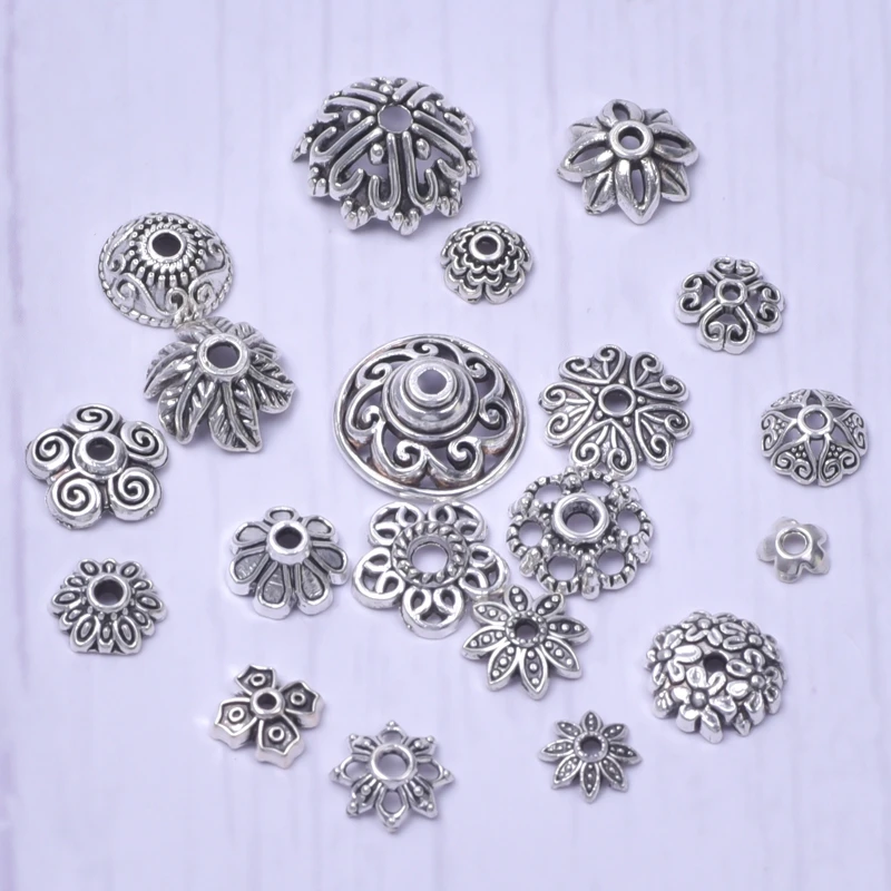 

100 pcs Ethnic Flower Bead Caps For Jewelry Pendant Charms DIY Accessories Handmade Earrings Base Boho Style Vintage Materials